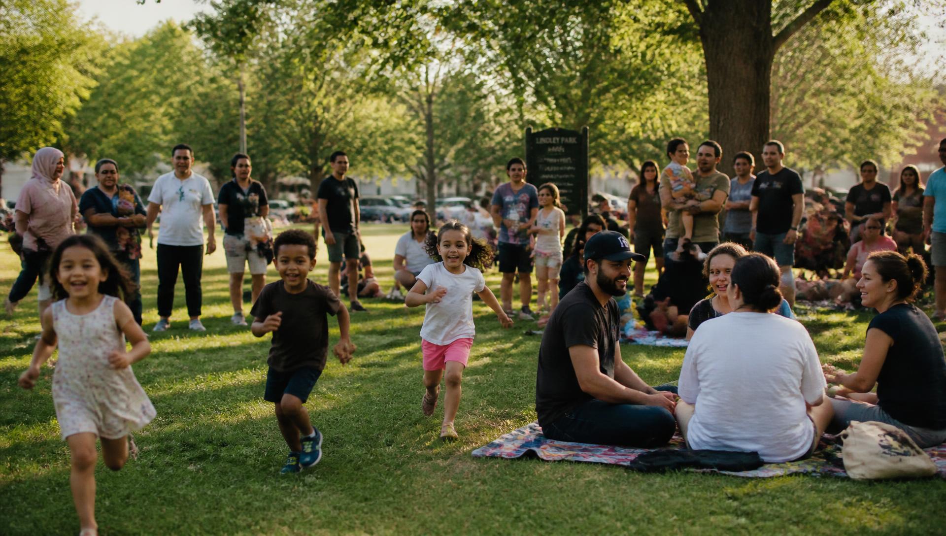 Families gathered together in a community park